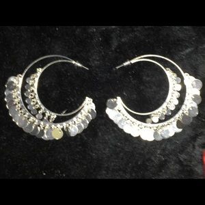 Anthropologie Sparkly Silver Hoops